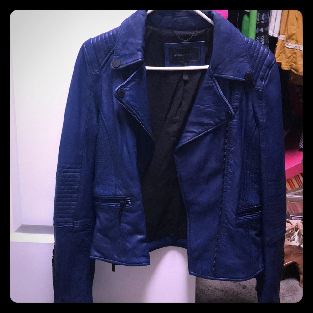 BCBG blue leather jacket